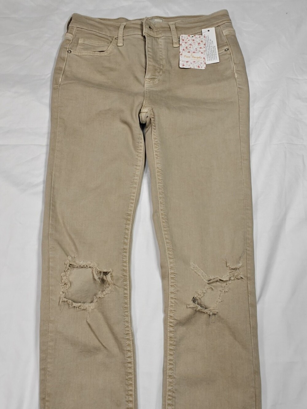 Free People Tan Distressed Skinny Jeans